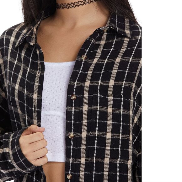 ROXY X Chloe Kim Oversized Button up Flannel SHIRT Size M Black Plaid NEW $79 - Picture 6 of 11